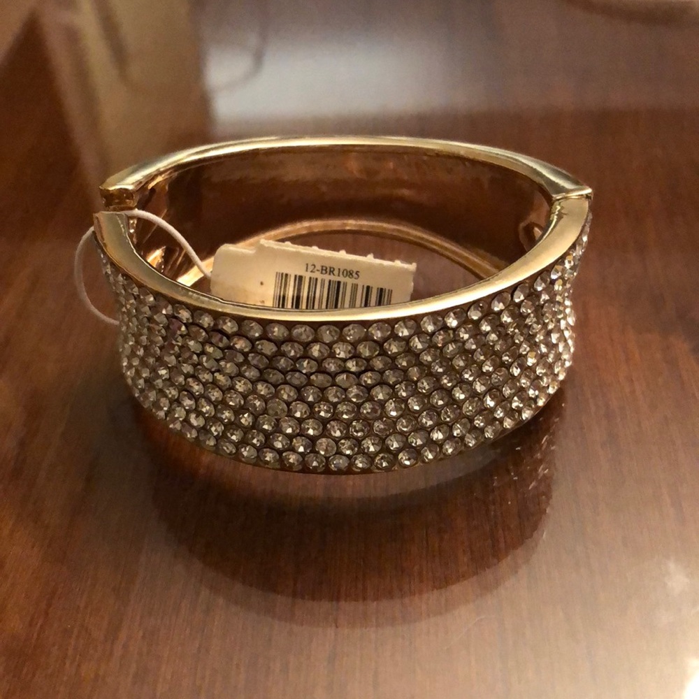 Never Worn Gold and Clear Stone Hinge Bangle